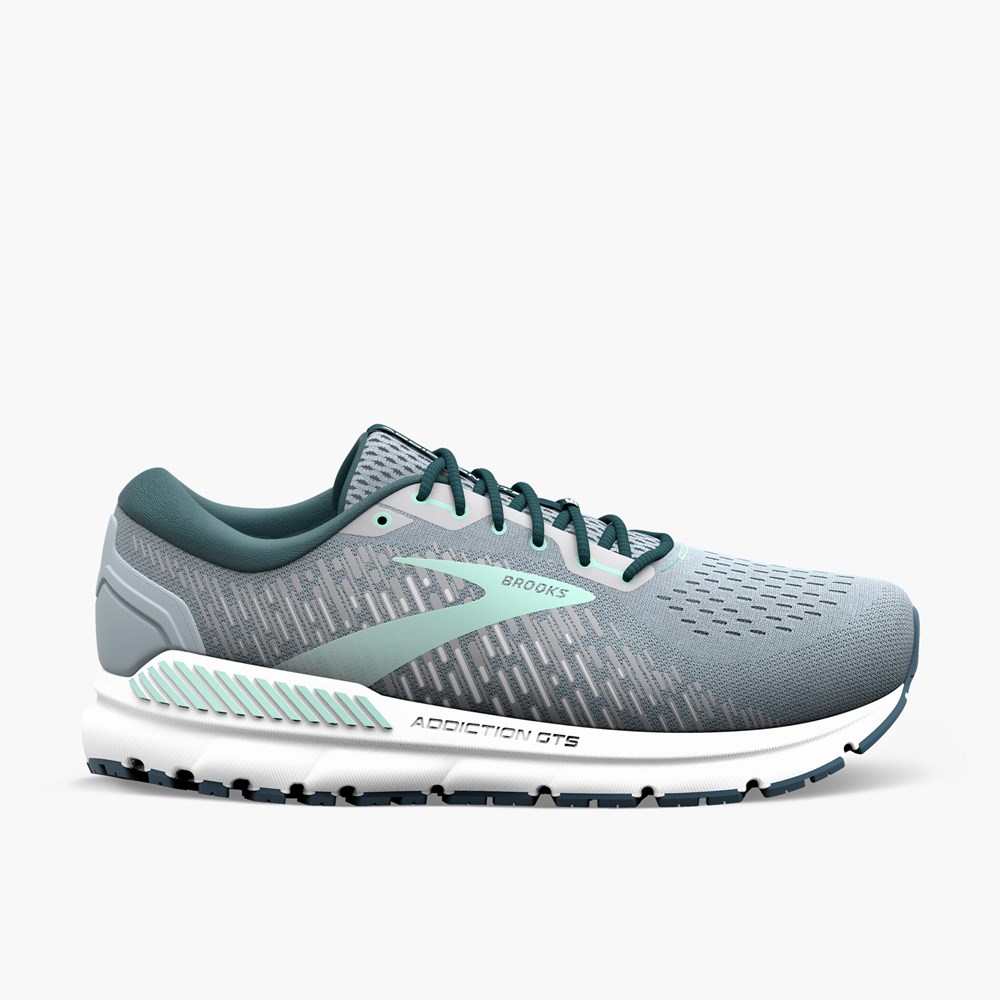 Chaussure Running Brooks Addiction 15 Grise Bleu Marine Turquoise Clair Femme | FZG-3071649